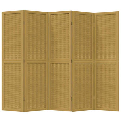 Room Divider 5 Panels Brown Solid Wood Paulownia