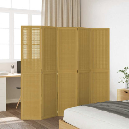 Room Divider 5 Panels Brown Solid Wood Paulownia