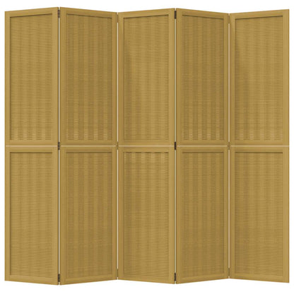 Room Divider 5 Panels Brown Solid Wood Paulownia