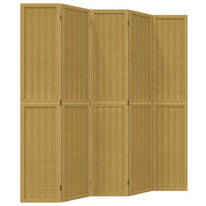 Room Divider 5 Panels Brown Solid Wood Paulownia
