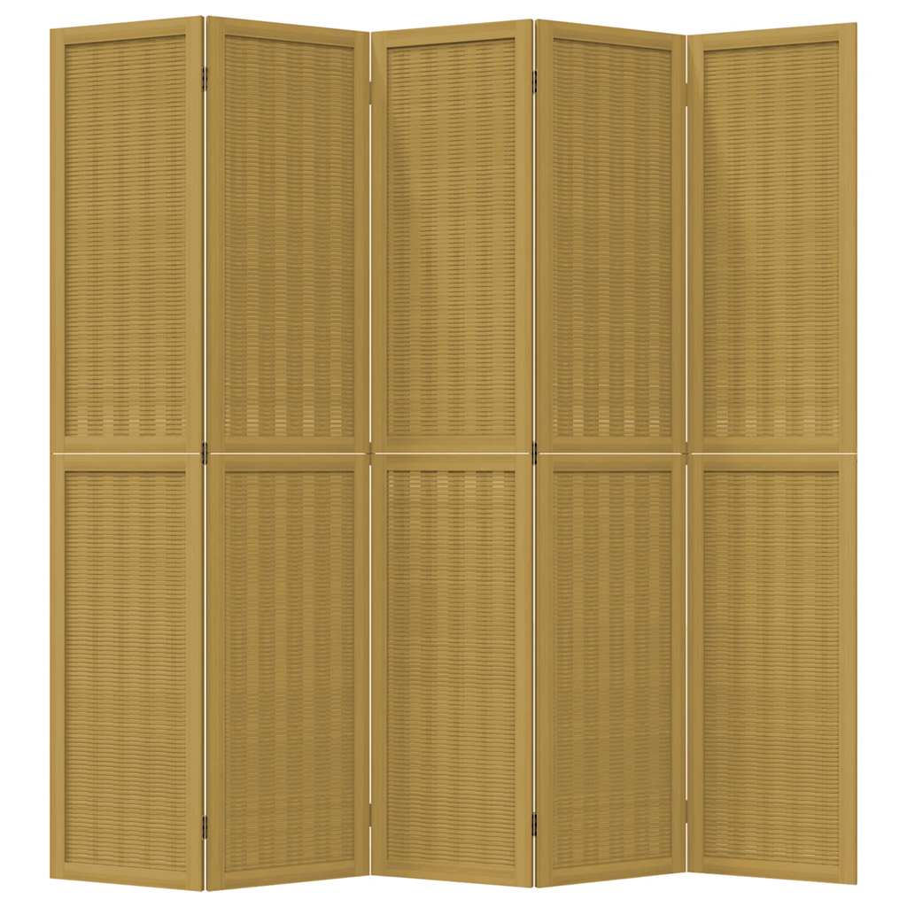 Room Divider 5 Panels Brown Solid Wood Paulownia