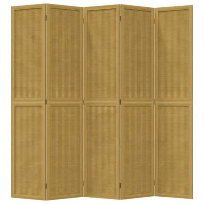 Room Divider 5 Panels Brown Solid Wood Paulownia