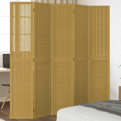 Room Divider 5 Panels Brown Solid Wood Paulownia