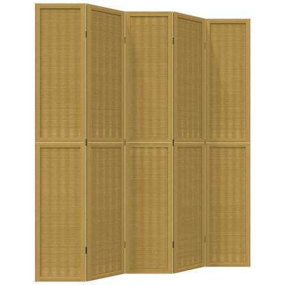 Room Divider 5 Panels Brown Solid Wood Paulownia