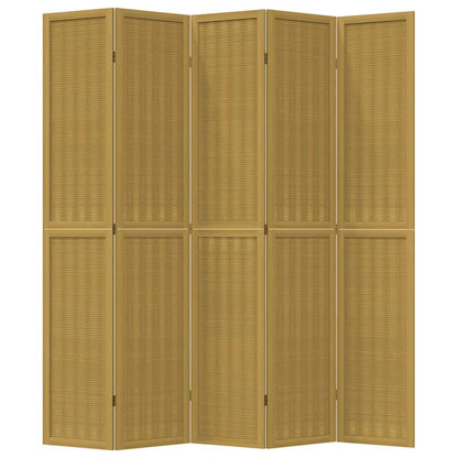 Room Divider 5 Panels Brown Solid Wood Paulownia