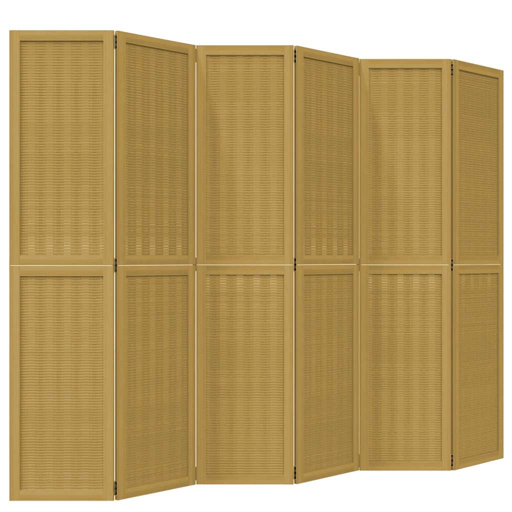 Room Divider 6 Panels Brown Solid Wood Paulownia