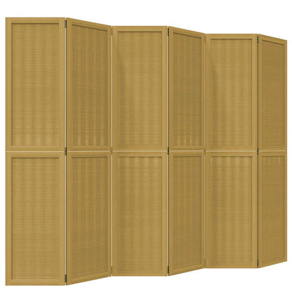 Room Divider 6 Panels Brown Solid Wood Paulownia
