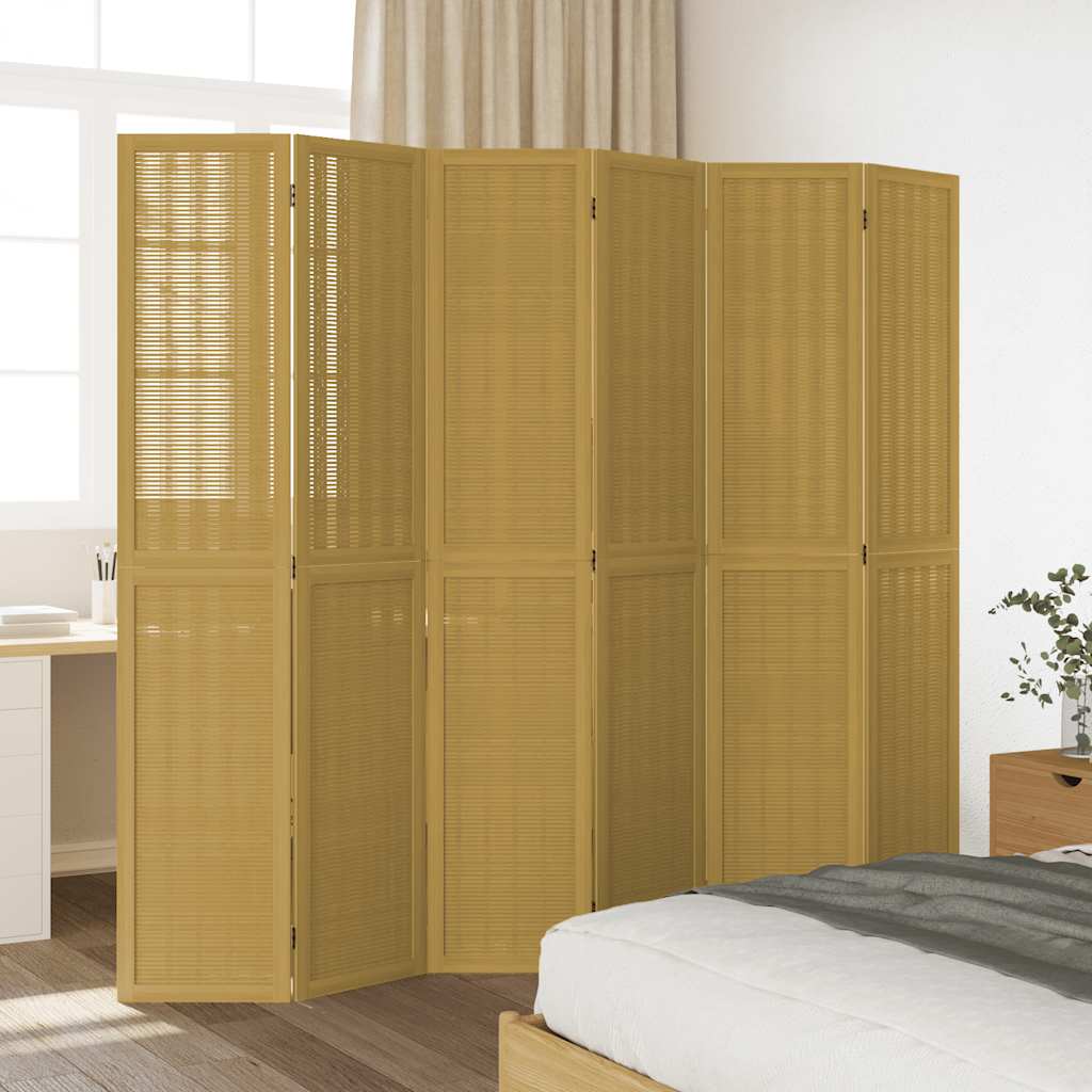 Room Divider 6 Panels Brown Solid Wood Paulownia