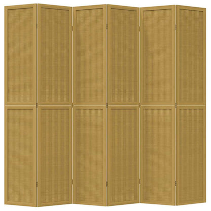 Room Divider 6 Panels Brown Solid Wood Paulownia