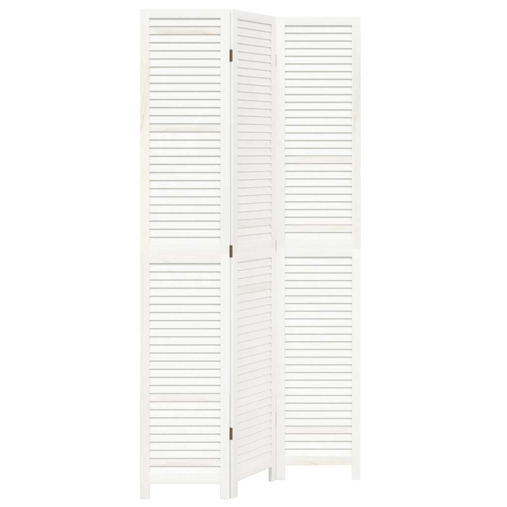 Room Divider 3 Panels White Solid Wood Paulownia