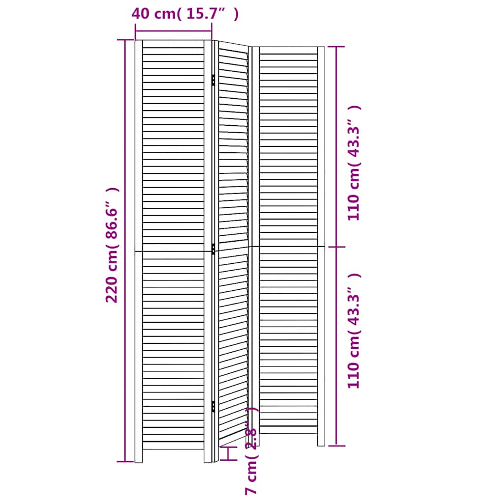 Room Divider 3 Panels White Solid Wood Paulownia