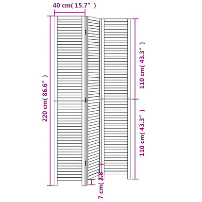 Room Divider 3 Panels White Solid Wood Paulownia