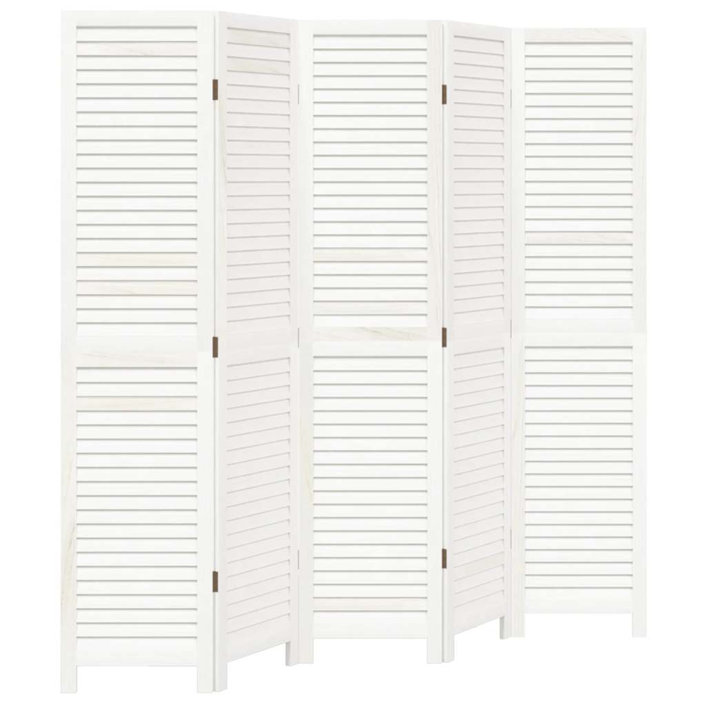 Room Divider 5 Panels White Solid Wood Paulownia