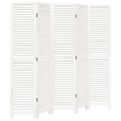 Room Divider 5 Panels White Solid Wood Paulownia