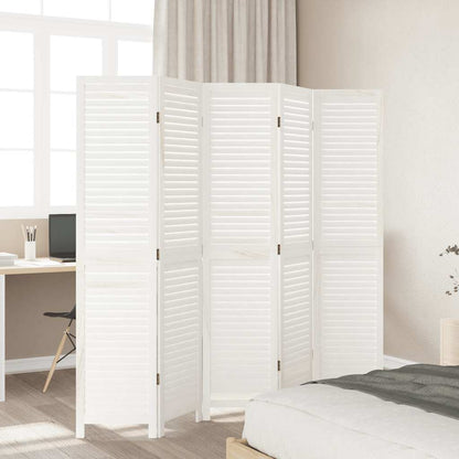 Room Divider 5 Panels White Solid Wood Paulownia
