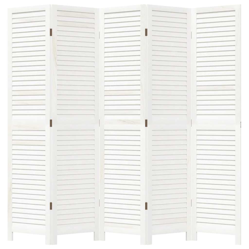 Room Divider 5 Panels White Solid Wood Paulownia