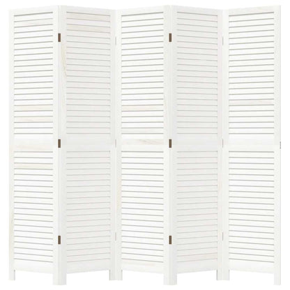 Room Divider 5 Panels White Solid Wood Paulownia