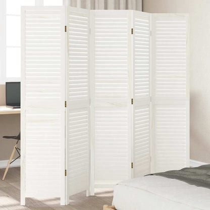Room Divider 5 Panels White Solid Wood Paulownia