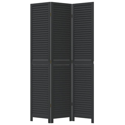 Room Divider 3 Panels Black Solid Wood Paulownia