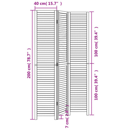 Room Divider 3 Panels Black Solid Wood Paulownia