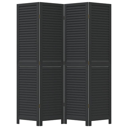 Room Divider 4 Panels Black Solid Wood Paulownia