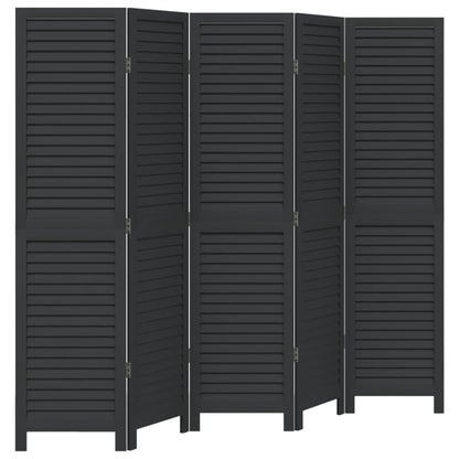 Room Divider 5 Panels Black Solid Wood Paulownia