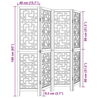 Room Divider 4 Panels Brown Solid Wood Paulownia
