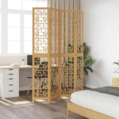 Room Divider 4 Panels Brown Solid Wood Paulownia