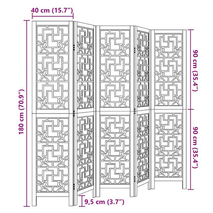 Room Divider 5 Panels Brown Solid Wood Paulownia