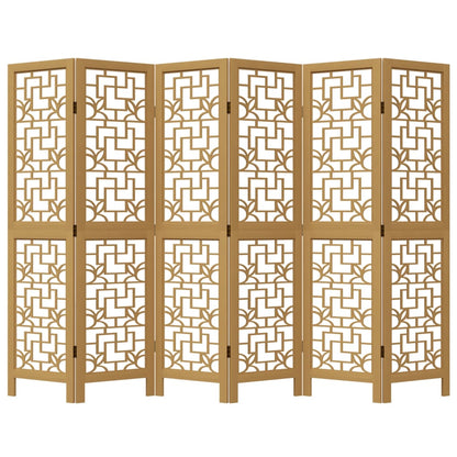 Room Divider 6 Panels Brown Solid Wood Paulownia