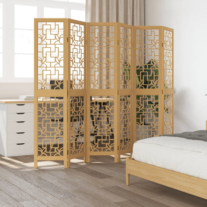 Room Divider 6 Panels Brown Solid Wood Paulownia