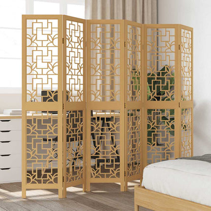 Room Divider 6 Panels Brown Solid Wood Paulownia