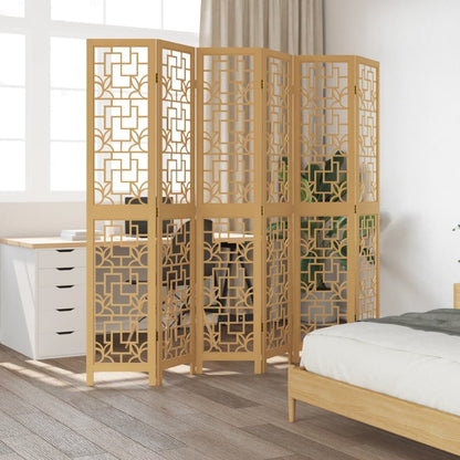 Room Divider 6 Panels Brown Solid Wood Paulownia