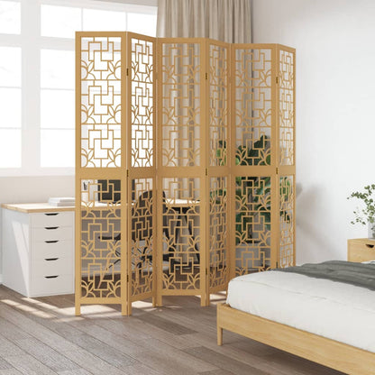 Room Divider 6 Panels Brown Solid Wood Paulownia