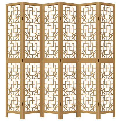 Room Divider 6 Panels Brown Solid Wood Paulownia