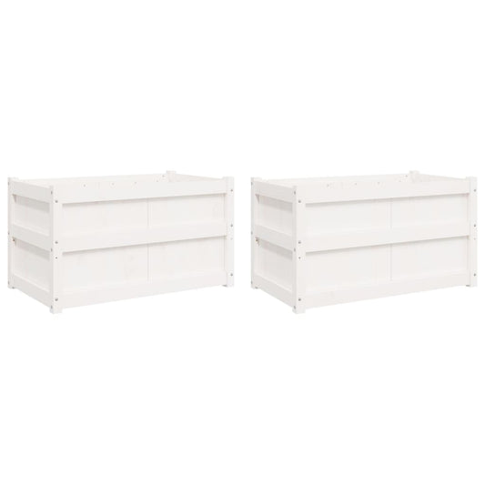 Garden Planters 2 pcs White Solid Wood Pine