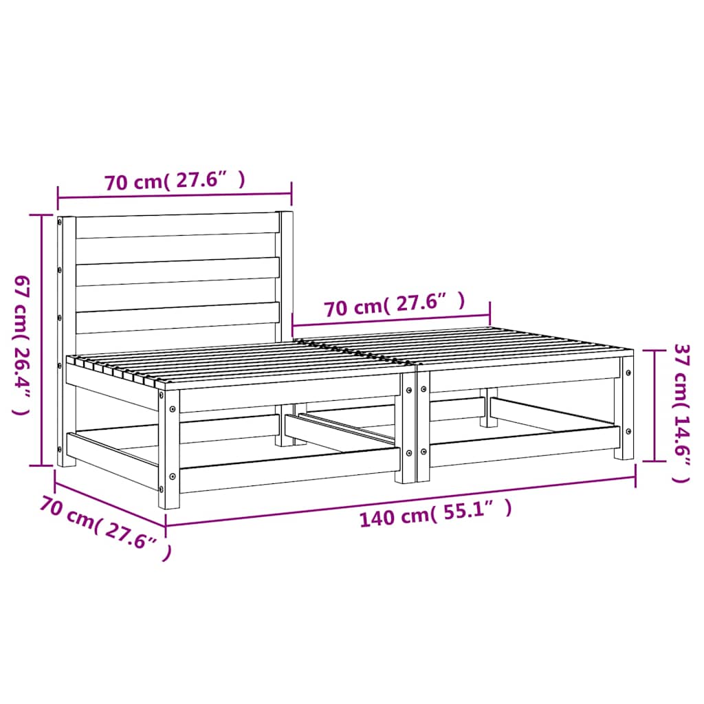Garden Sofa Armless with Footstool Solid Wood Pine
