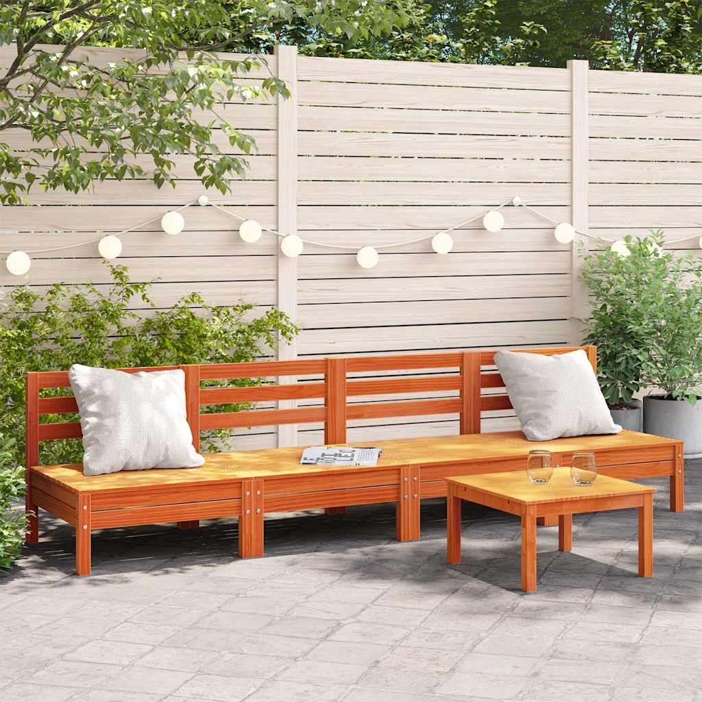 Garden Sofa | Set of 4 | Wax brown | Solid pine wood | Standard | Modular