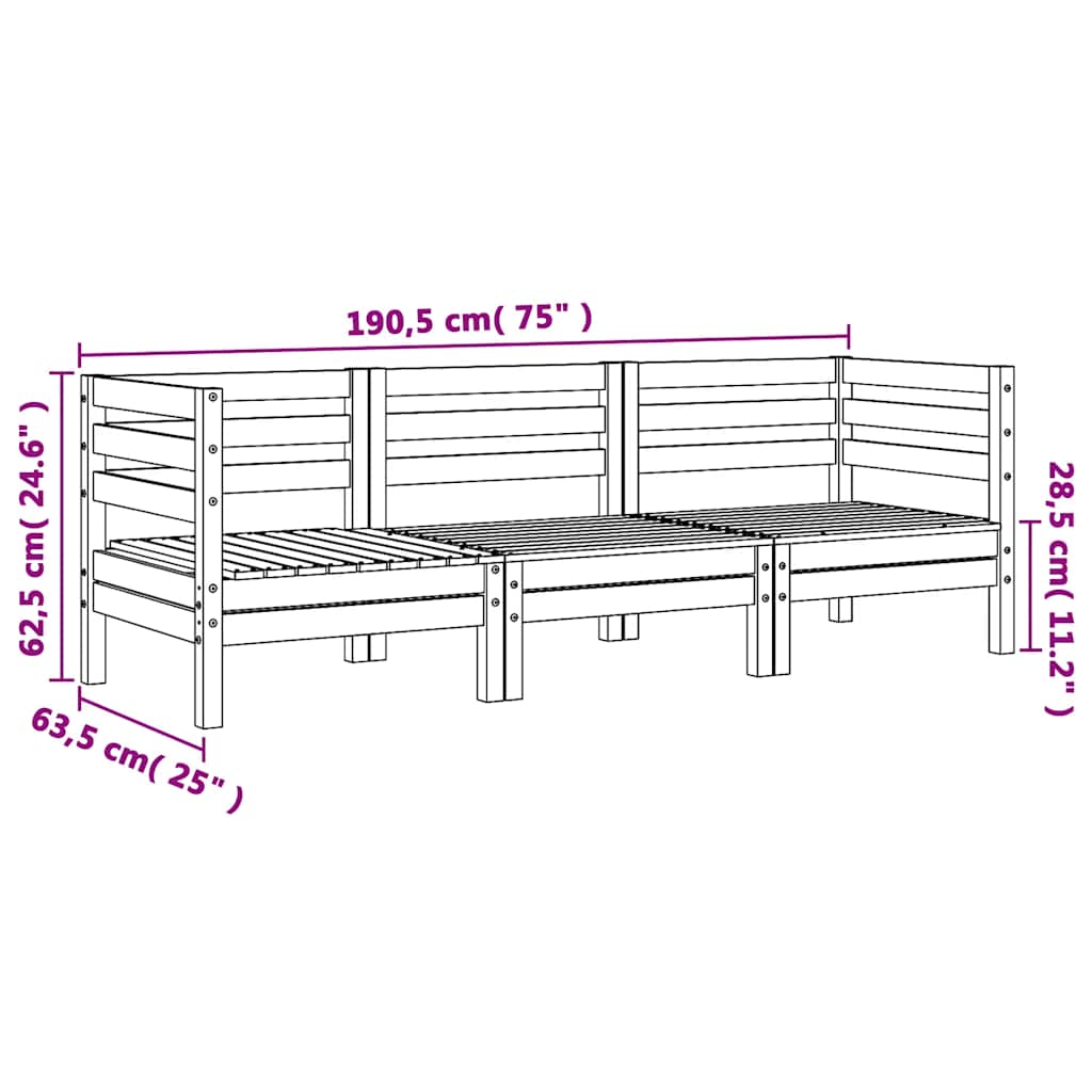 Garden Sofa | Natural Wood | Solid Pine Wood | 3-seater | Modular