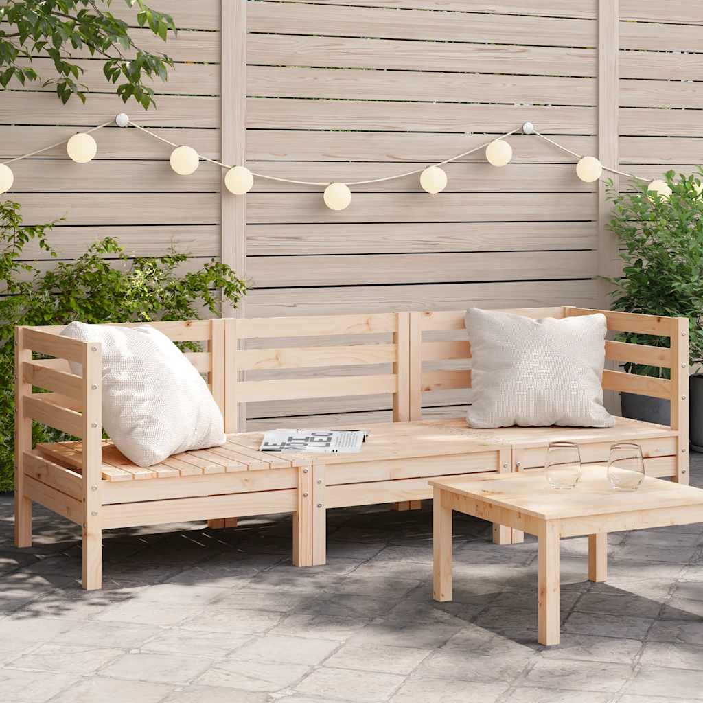 Garden Sofa | Natural Wood | Solid Pine Wood | 3-seater | Modular