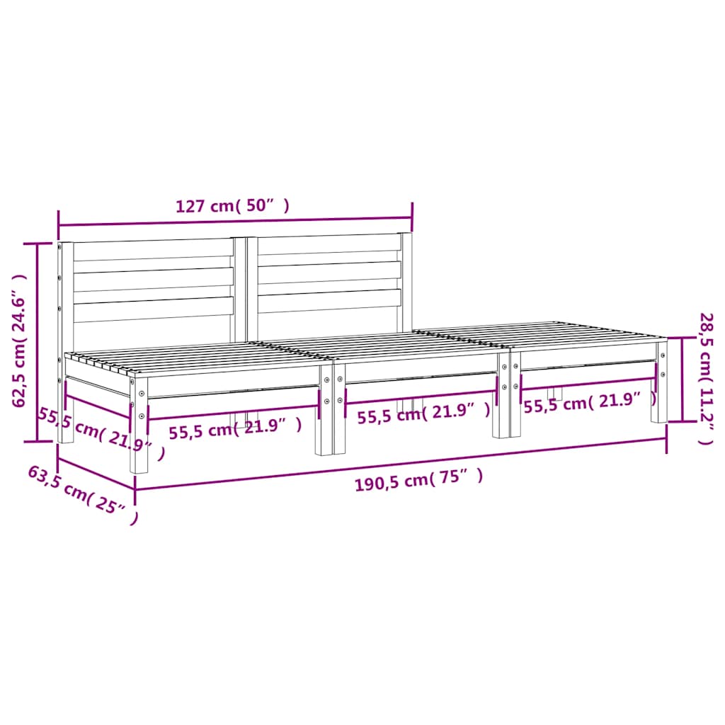 Garden Sofa | Natural Pine | Solid Pine Wood | 3-Seater | Modular