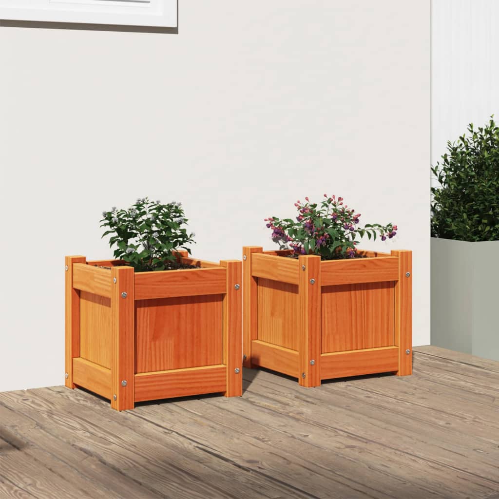 Garden Planters 2 pcs Wax Brown Solid Wood Pine