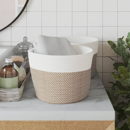 Storage Baskets 2 pcs Brown and White Ø24x18 cm Cotton