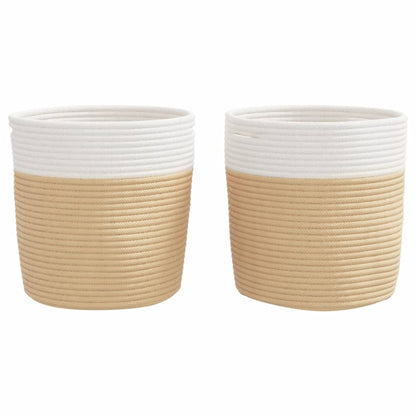 Storage Baskets 2 pcs Beige and White Ø28x28 cm Cotton