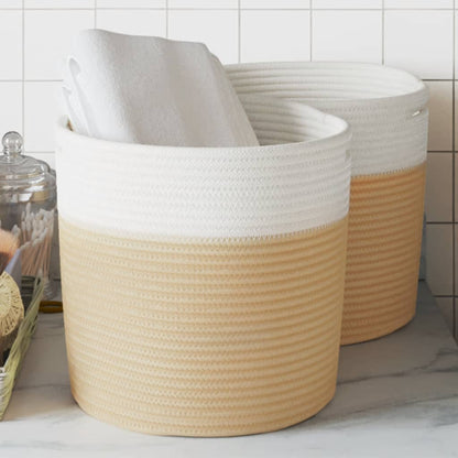 Storage Baskets 2 pcs Beige and White Ø28x28 cm Cotton