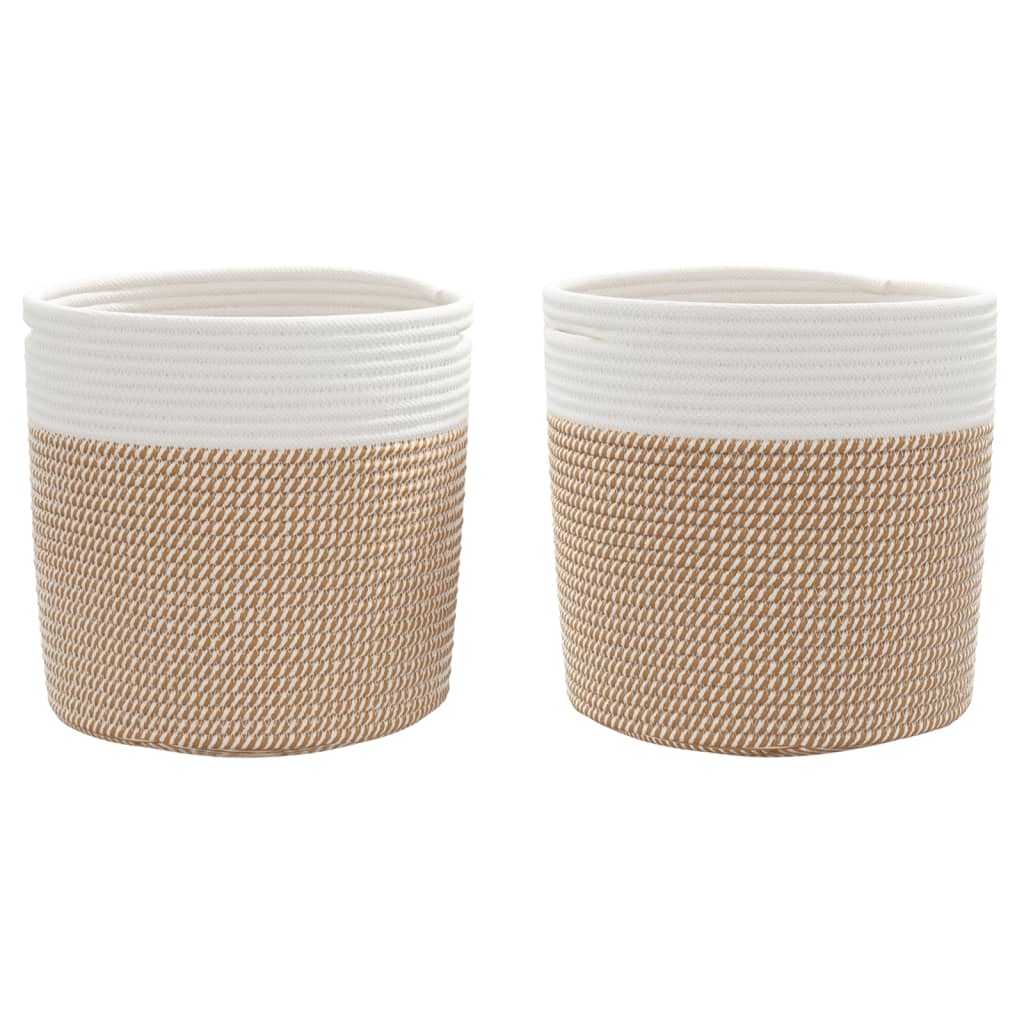 Storage Baskets 2 pcs Brown and White Ø28x28 cm Cotton