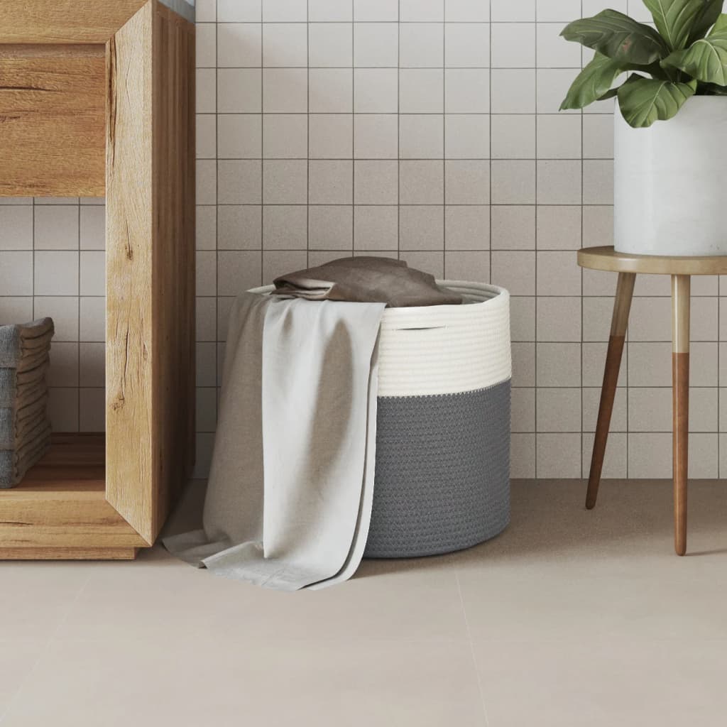 Storage Basket Grey and White Ø40x35 cm Cotton