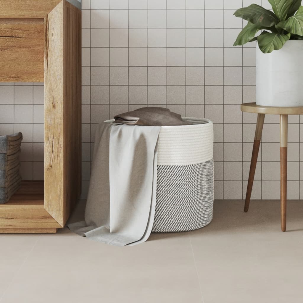 Storage Basket Grey and White Ø40x35 cm Cotton