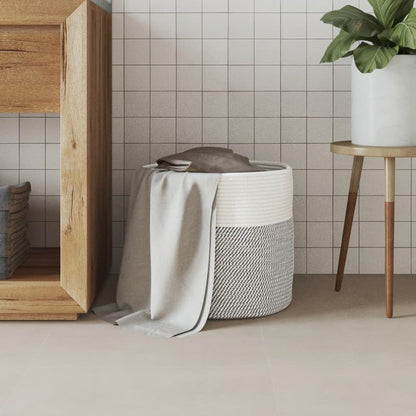 Storage Basket Grey and White Ø40x35 cm Cotton