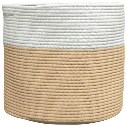Storage Basket Beige and White Ø40x35 cm Cotton
